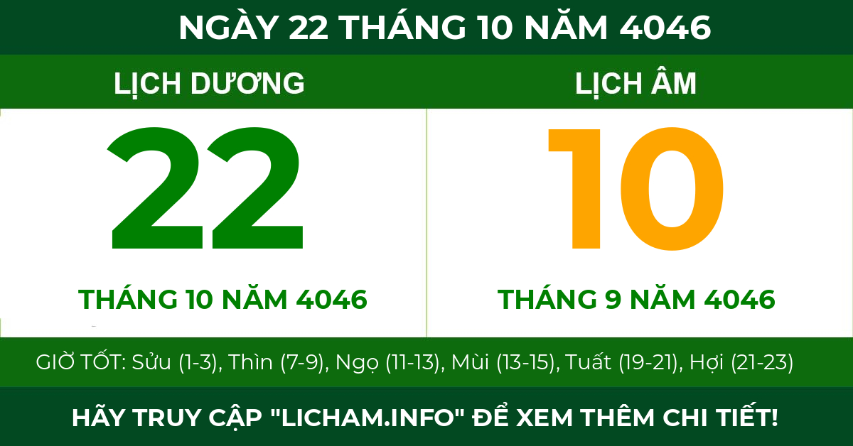 lịch âm ngày 22 tháng 10 năm 4046