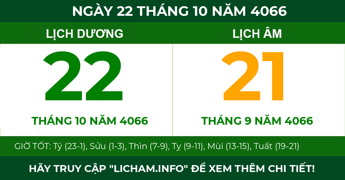 lịch âm ngày 22 tháng 10 năm 4066