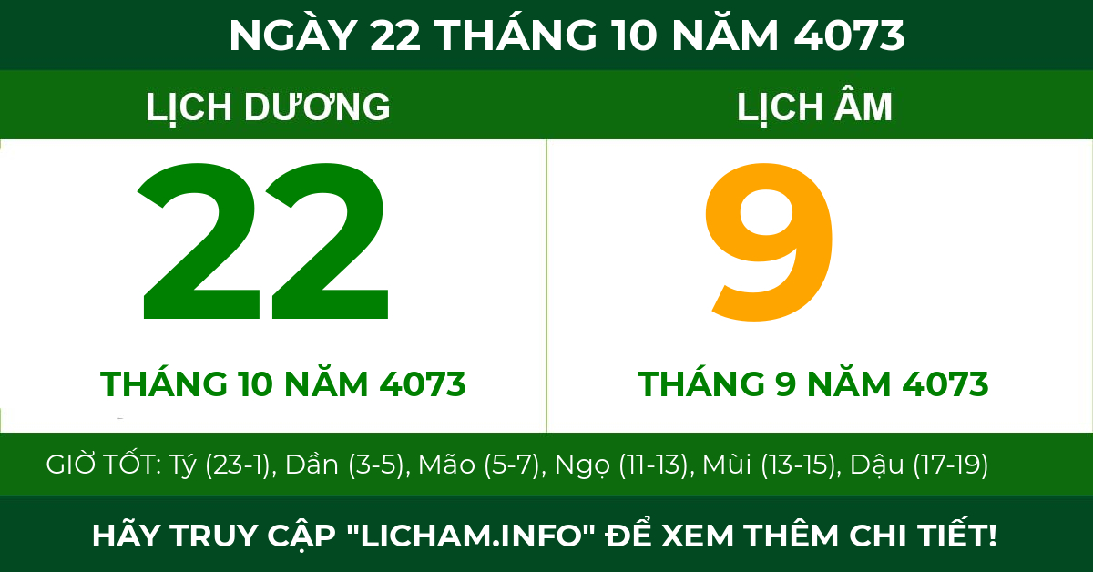 lịch âm ngày 22 tháng 10 năm 4073