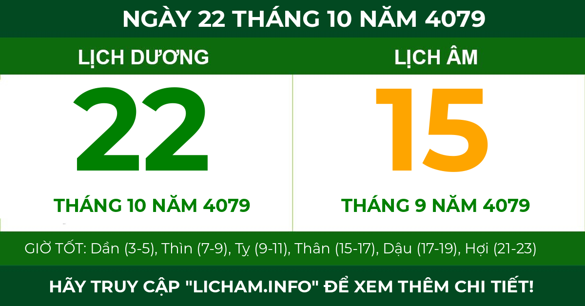 lịch âm ngày 22 tháng 10 năm 4079