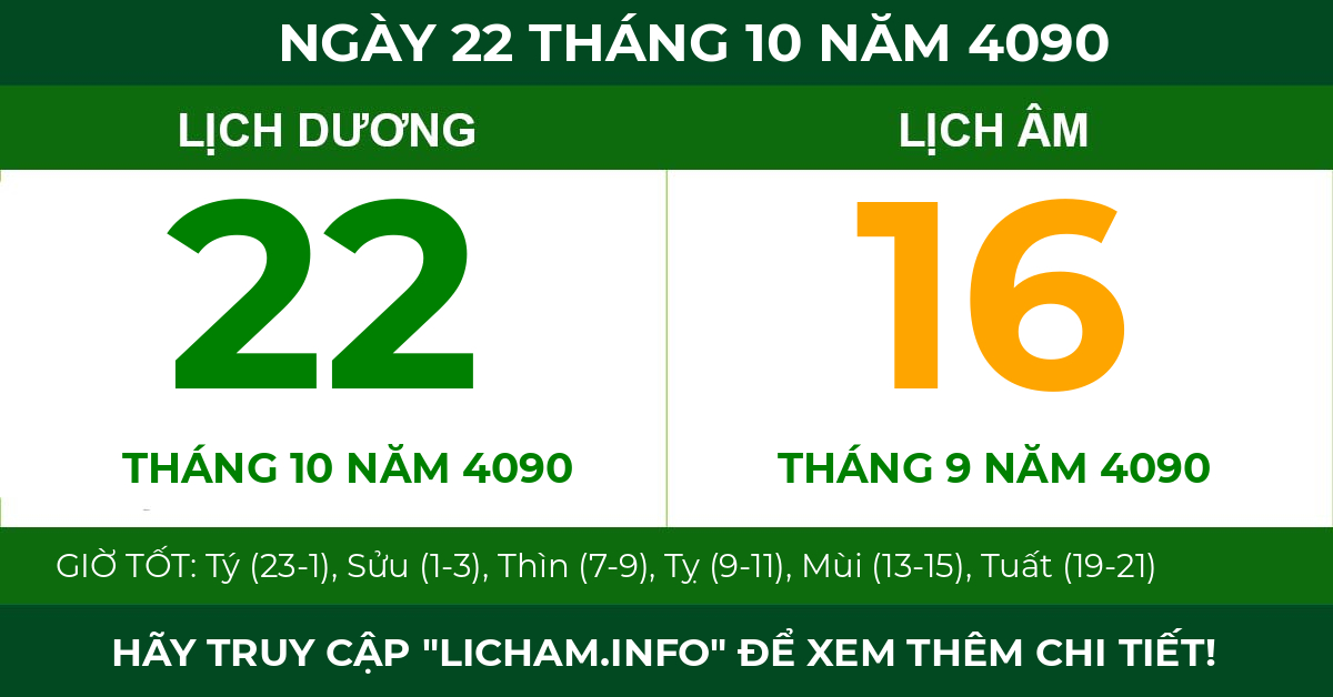 lịch âm ngày 22 tháng 10 năm 4090