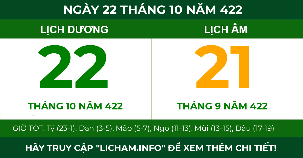 lịch âm ngày 22 tháng 10 năm 422