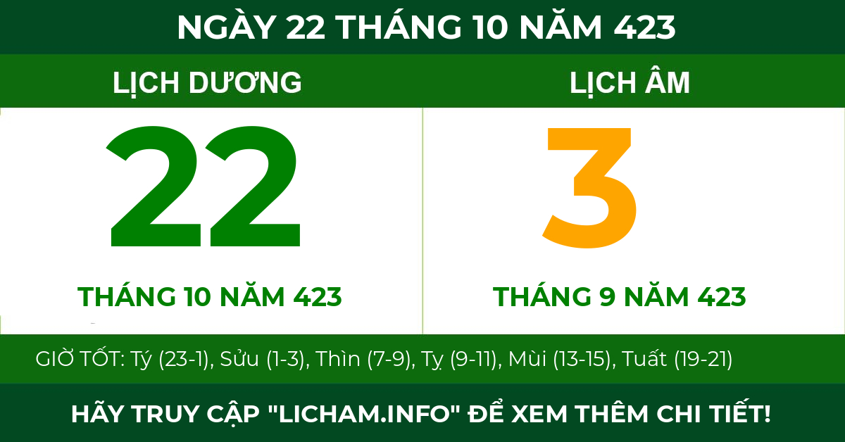 lịch âm ngày 22 tháng 10 năm 423