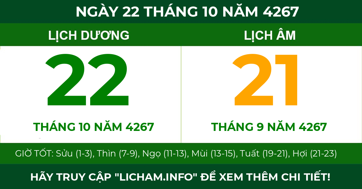 lịch âm ngày 22 tháng 10 năm 4267