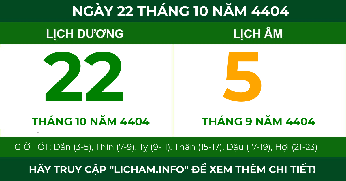 lịch âm ngày 22 tháng 10 năm 4404