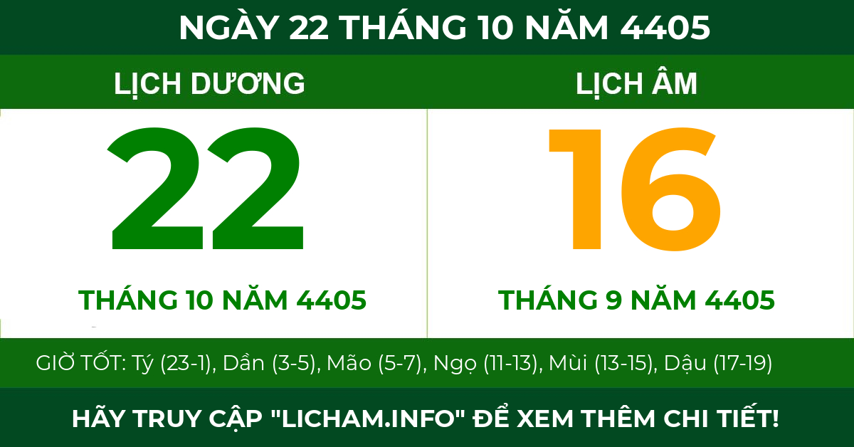 lịch âm ngày 22 tháng 10 năm 4405