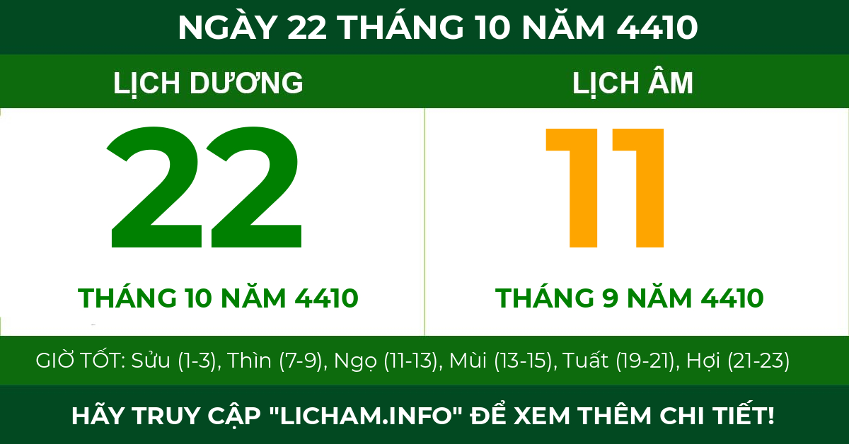 lịch âm ngày 22 tháng 10 năm 4410
