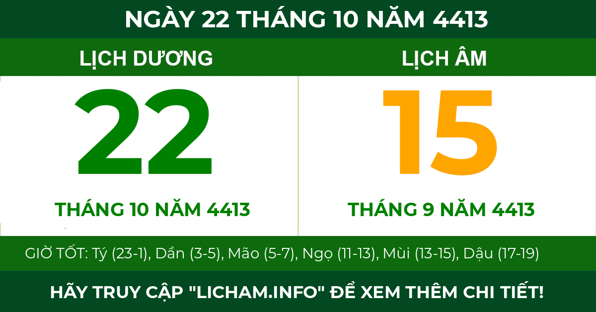 lịch âm ngày 22 tháng 10 năm 4413