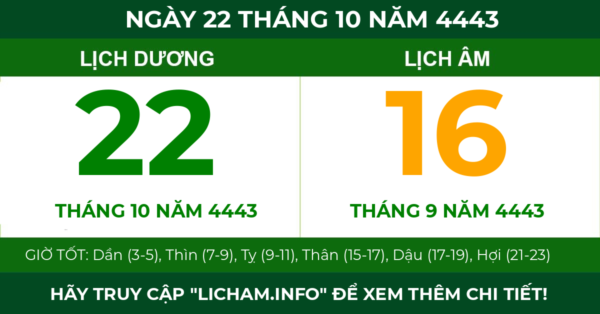 lịch âm ngày 22 tháng 10 năm 4443
