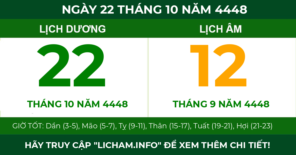 lịch âm ngày 22 tháng 10 năm 4448