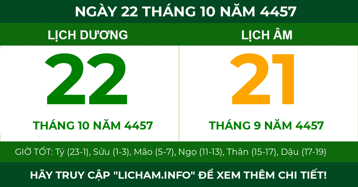 lịch âm ngày 22 tháng 10 năm 4457