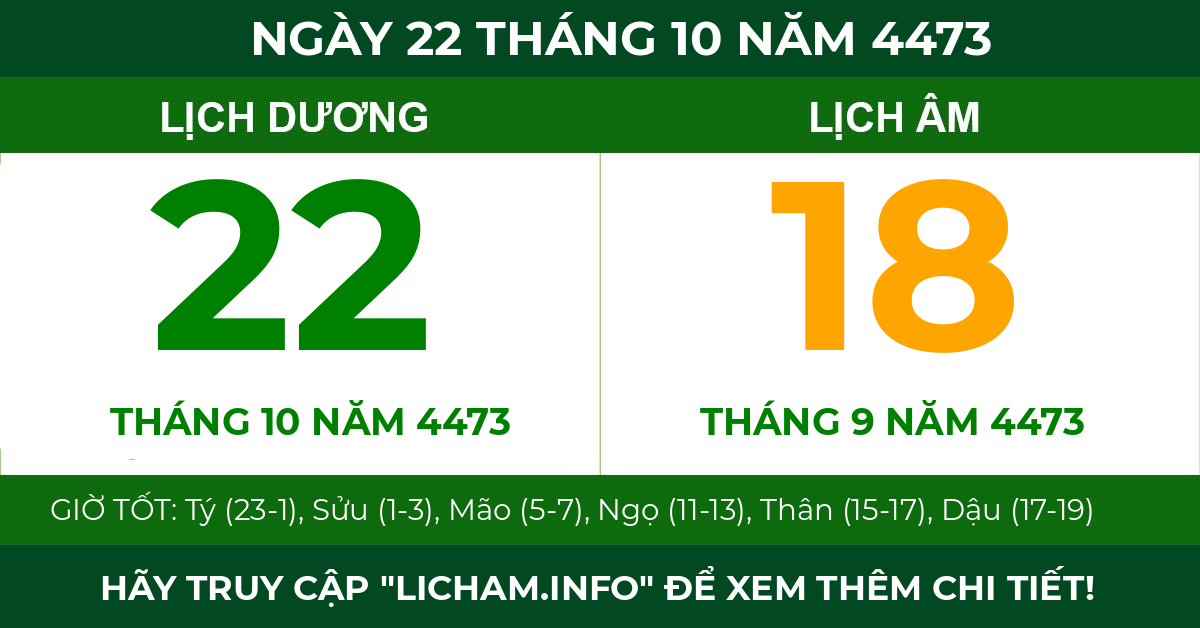 lịch âm ngày 22 tháng 10 năm 4473