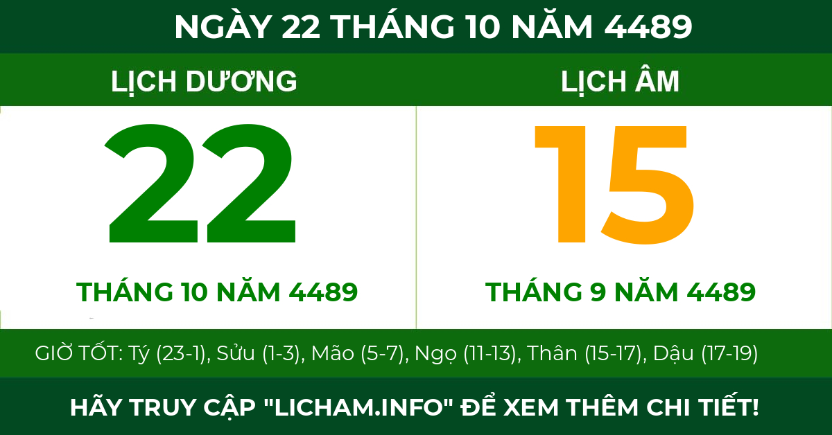 lịch âm ngày 22 tháng 10 năm 4489