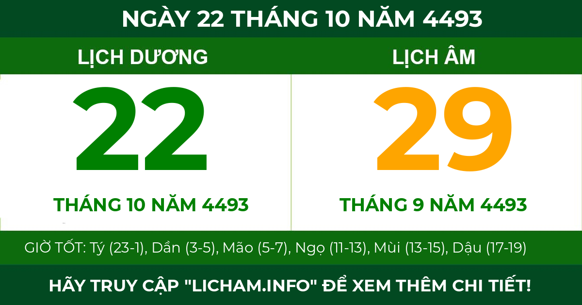 lịch âm ngày 22 tháng 10 năm 4493