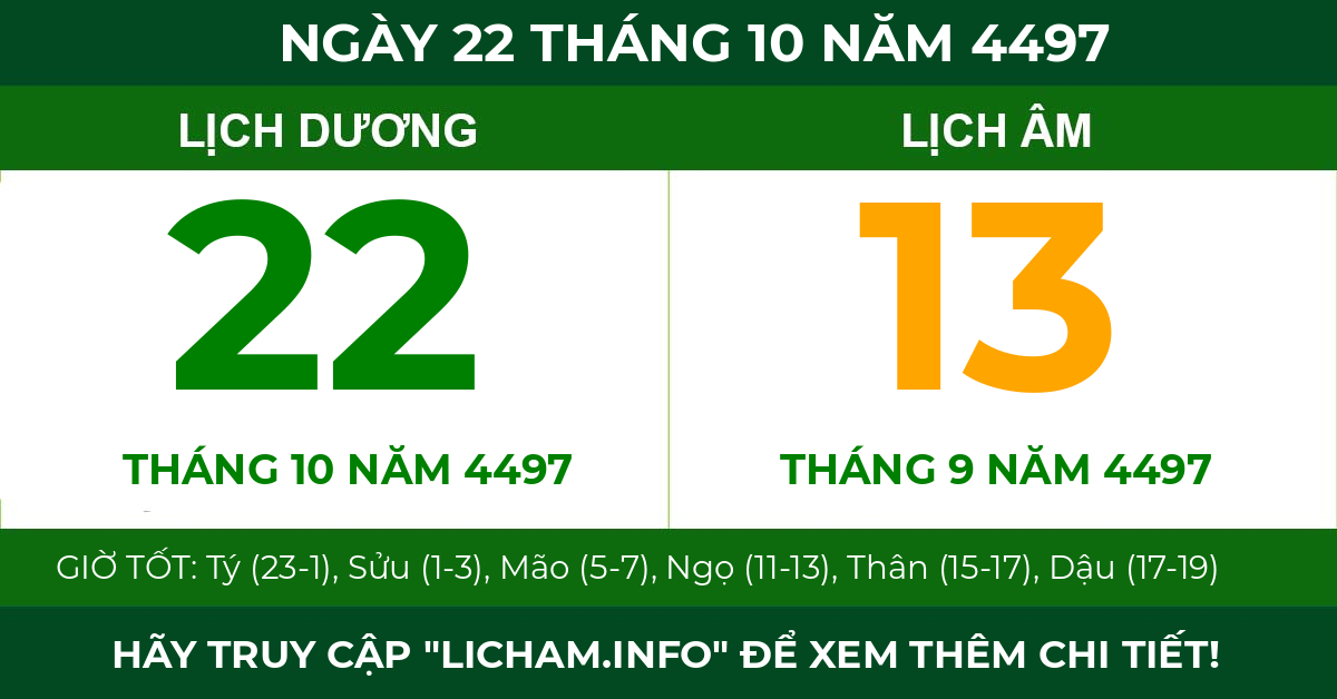 lịch âm ngày 22 tháng 10 năm 4497