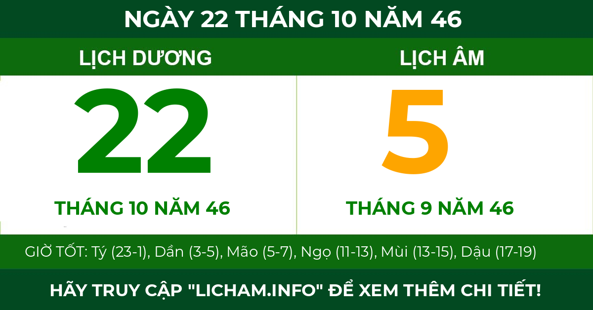 lịch âm ngày 22 tháng 10 năm 46