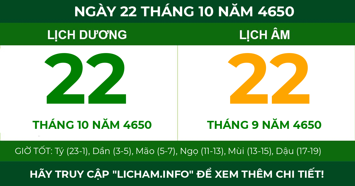 lịch âm ngày 22 tháng 10 năm 4650