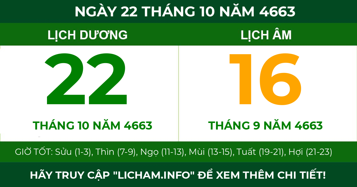 lịch âm ngày 22 tháng 10 năm 4663