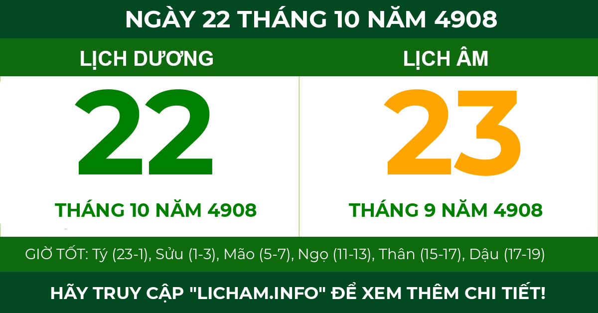 lịch âm ngày 22 tháng 10 năm 4908