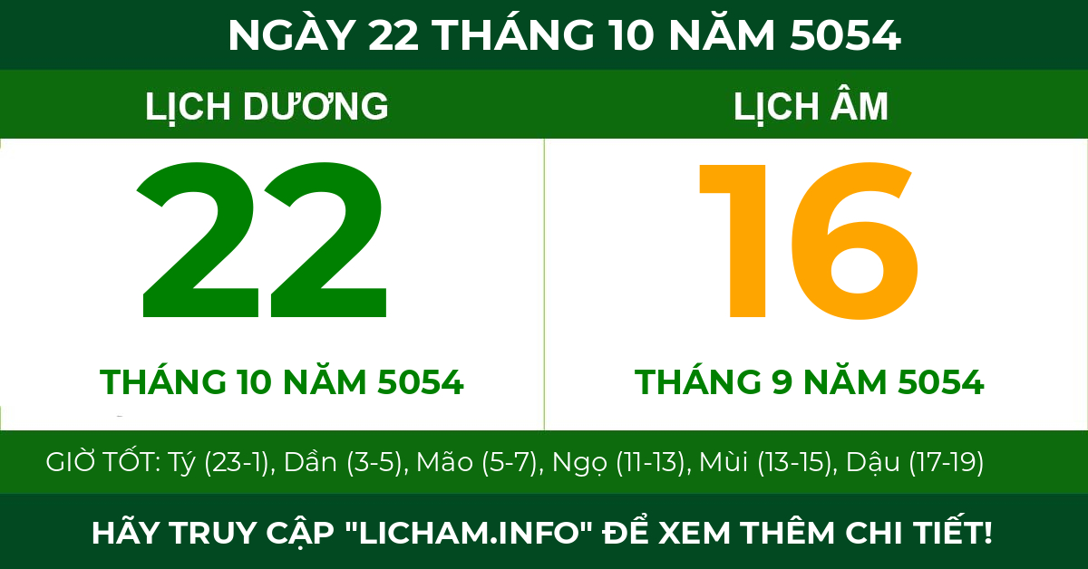lịch âm ngày 22 tháng 10 năm 5054