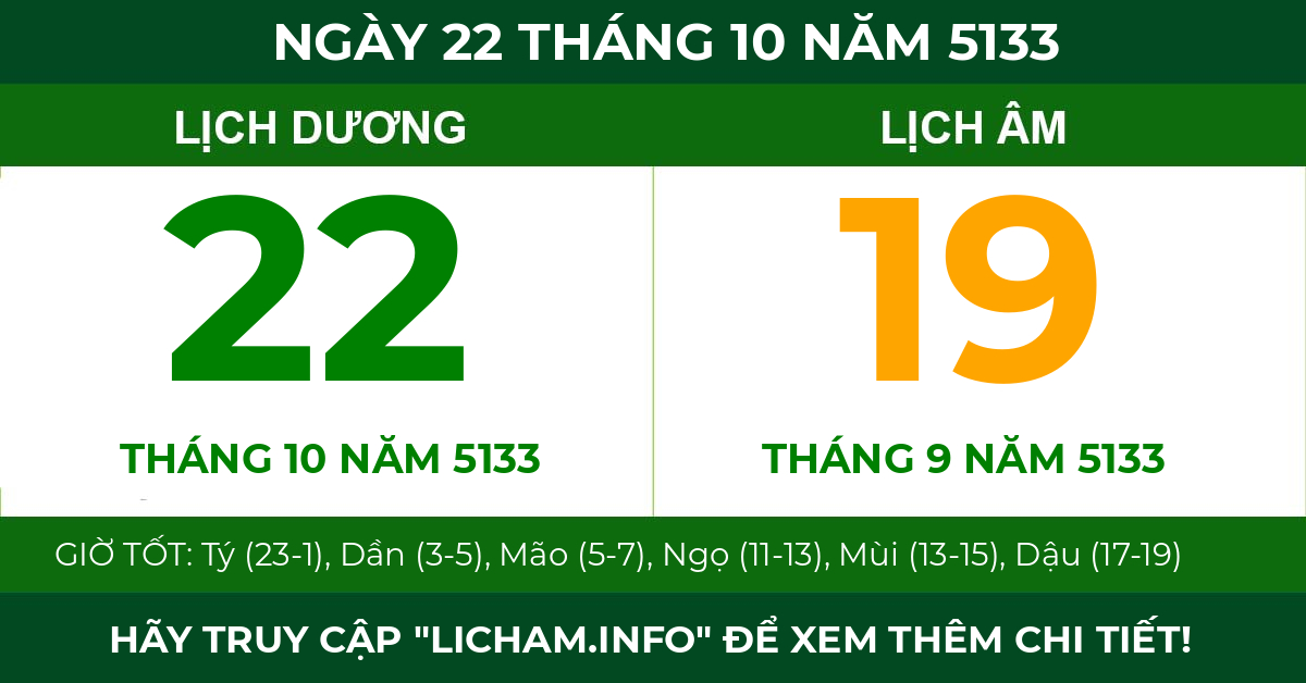 lịch âm ngày 22 tháng 10 năm 5133