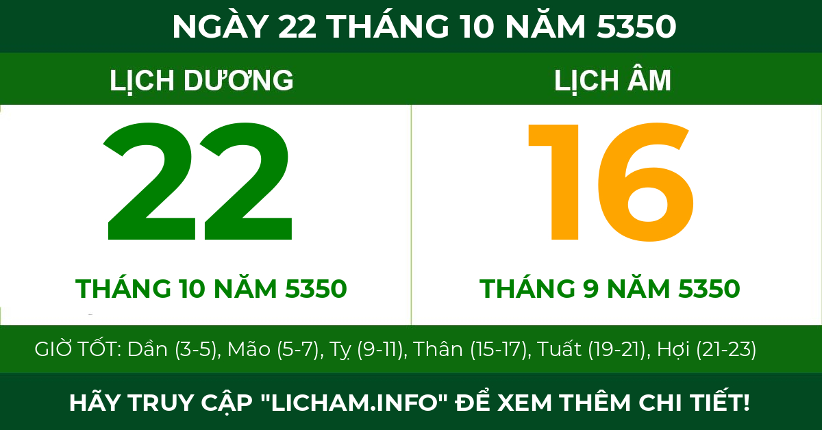 lịch âm ngày 22 tháng 10 năm 5350