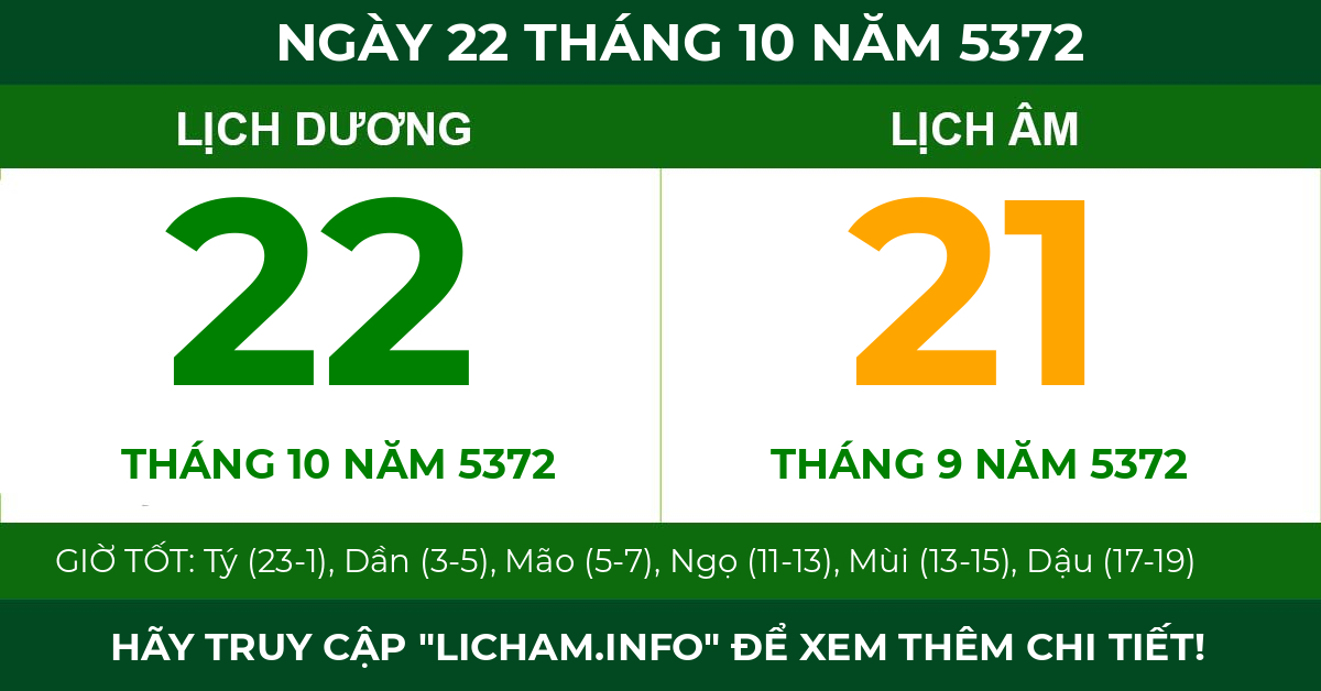 lịch âm ngày 22 tháng 10 năm 5372