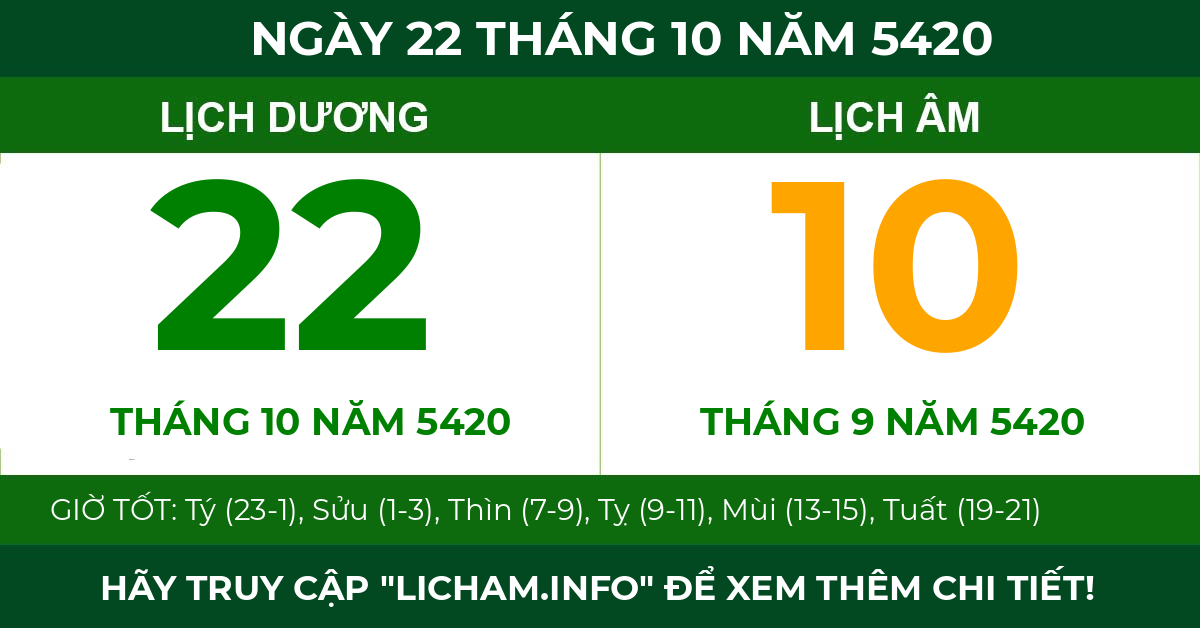 lịch âm ngày 22 tháng 10 năm 5420