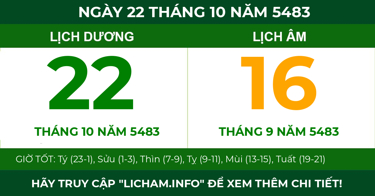 lịch âm ngày 22 tháng 10 năm 5483