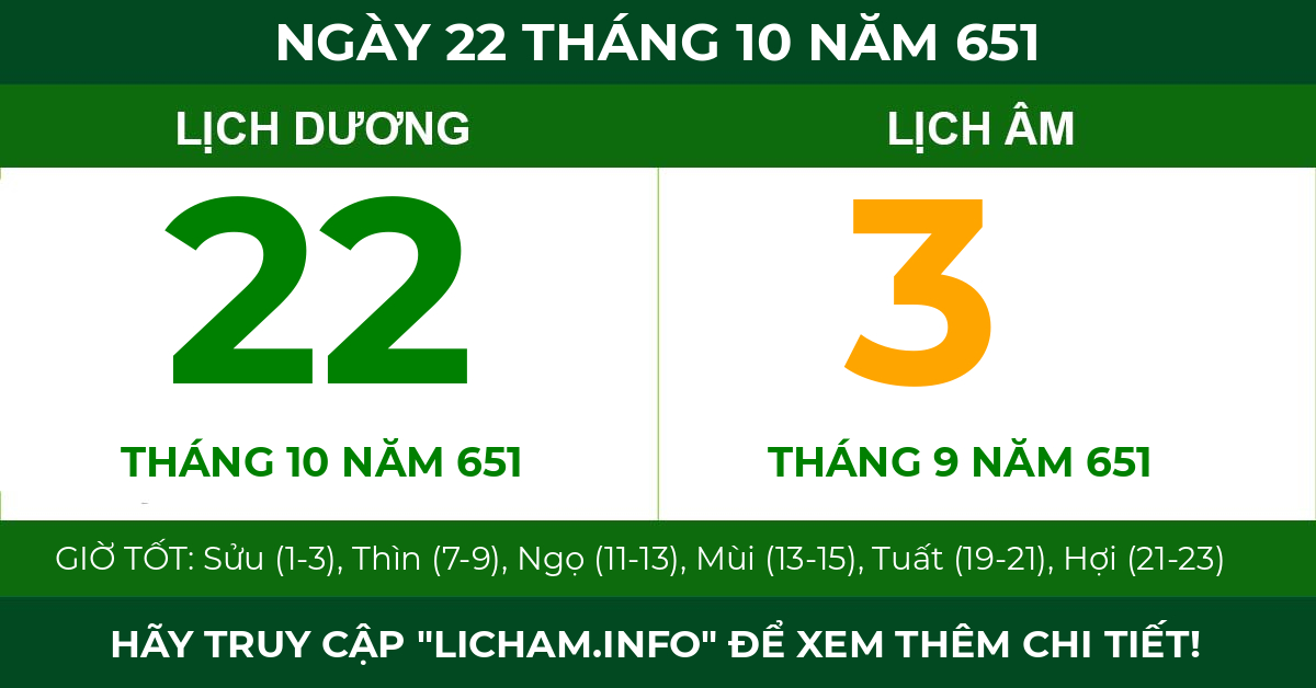 lịch âm ngày 22 tháng 10 năm 651