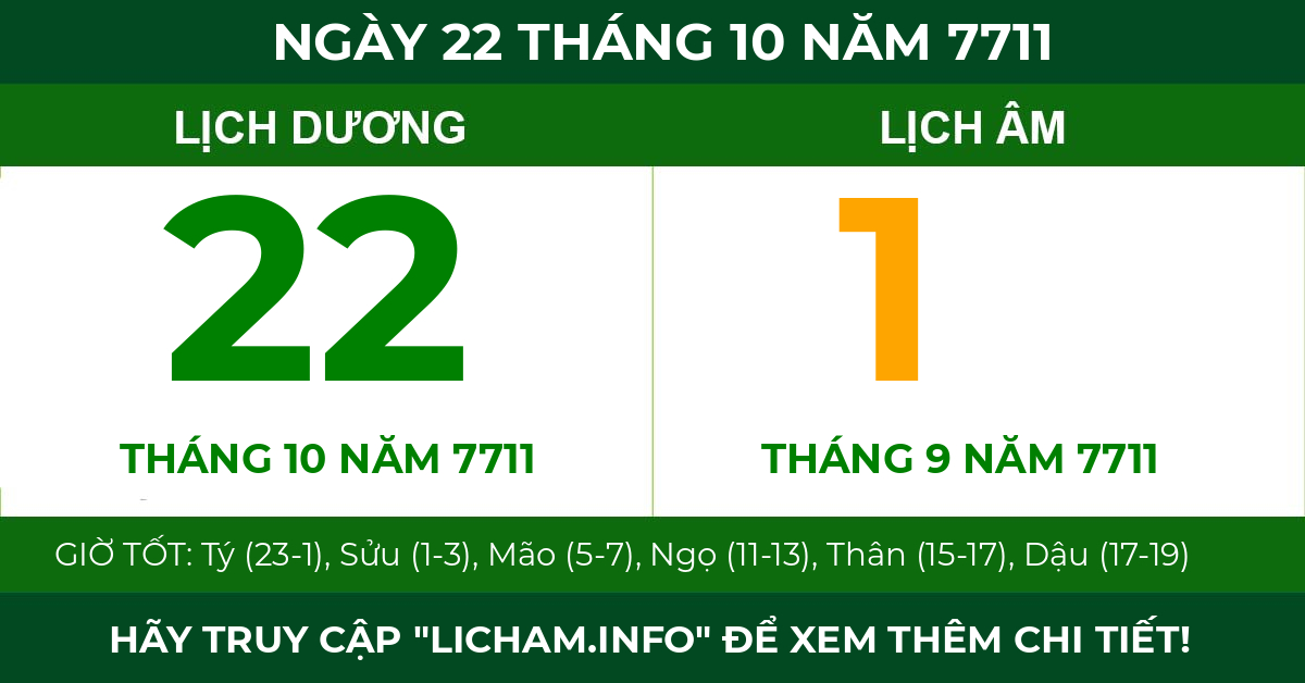 lịch âm ngày 22 tháng 10 năm 7711