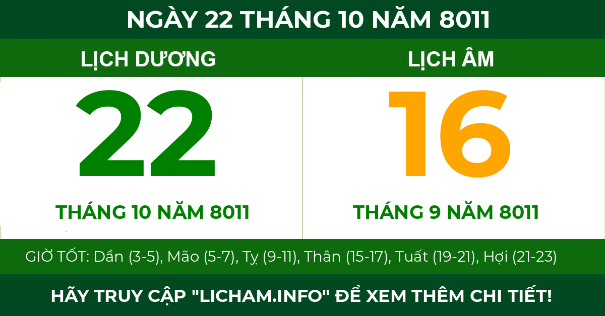 lịch âm ngày 22 tháng 10 năm 8011