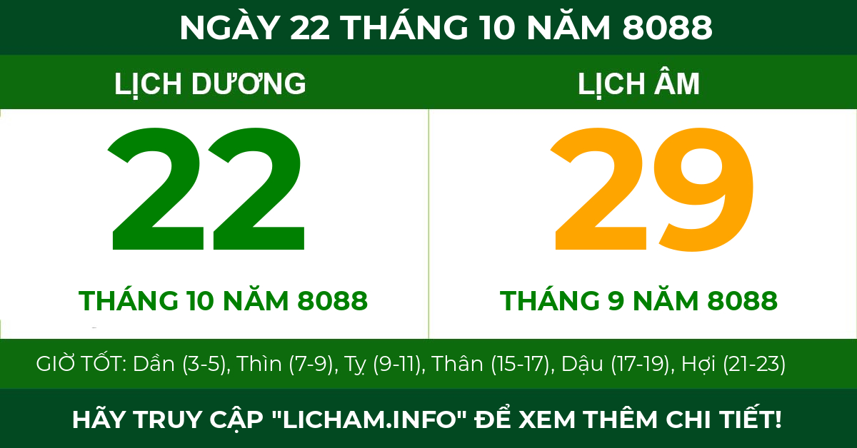lịch âm ngày 22 tháng 10 năm 8088