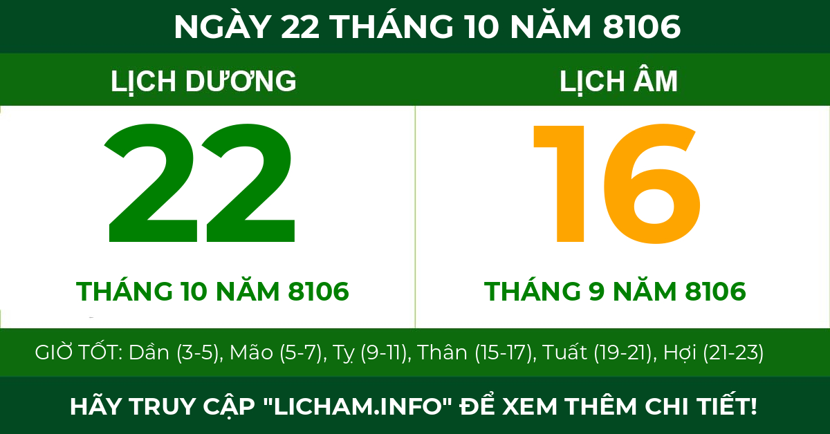 lịch âm ngày 22 tháng 10 năm 8106