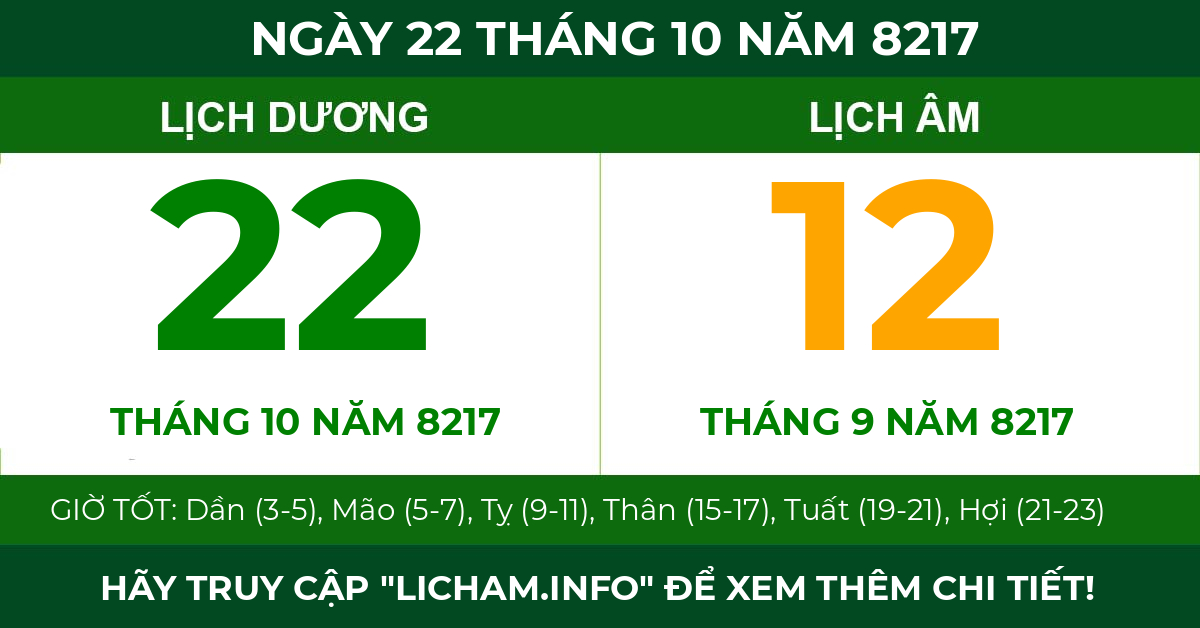 lịch âm ngày 22 tháng 10 năm 8217