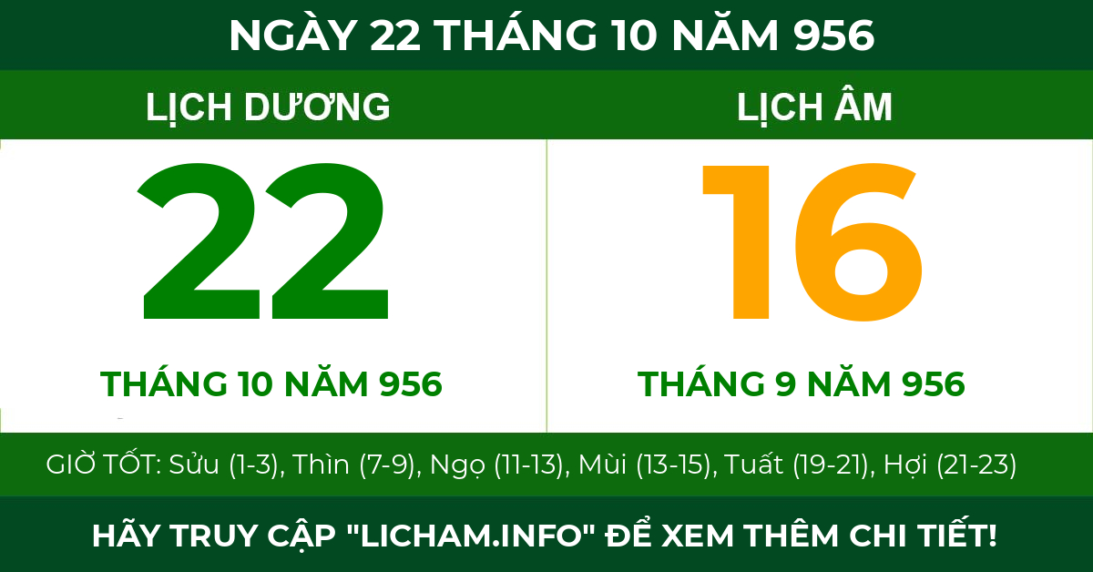 lịch âm ngày 22 tháng 10 năm 956
