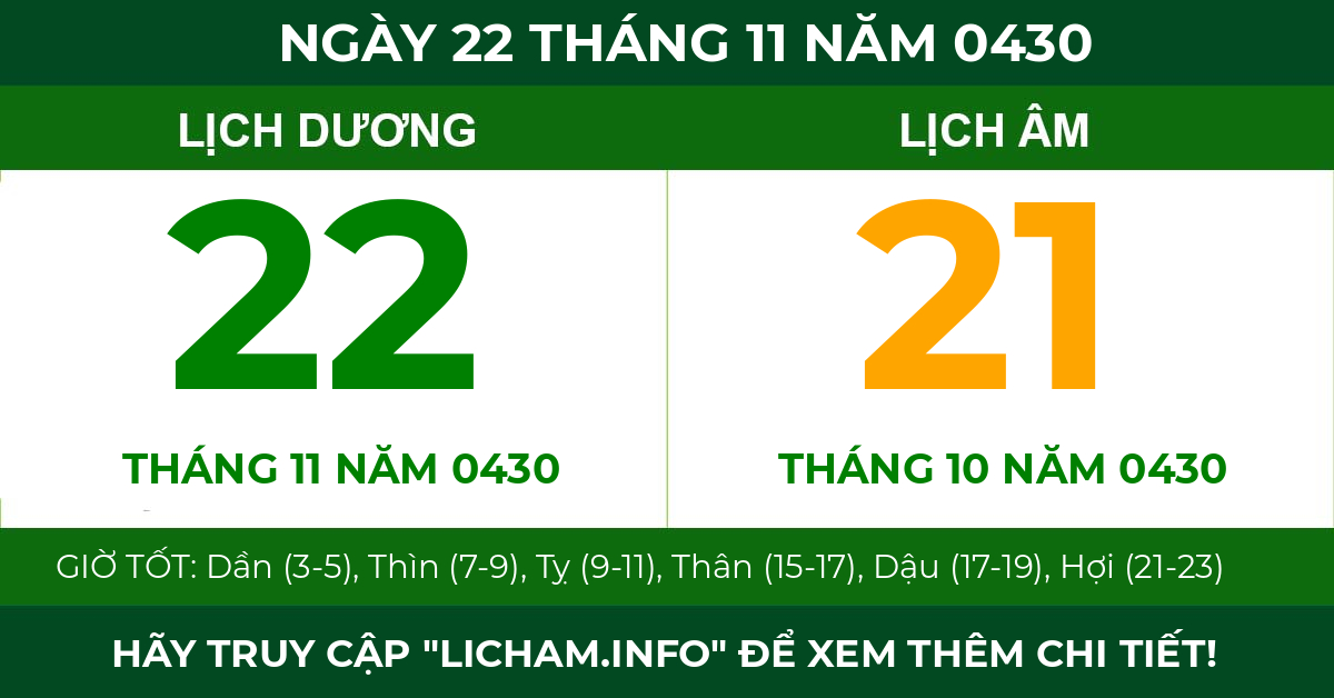 lịch âm ngày 22 tháng 11 năm 0430