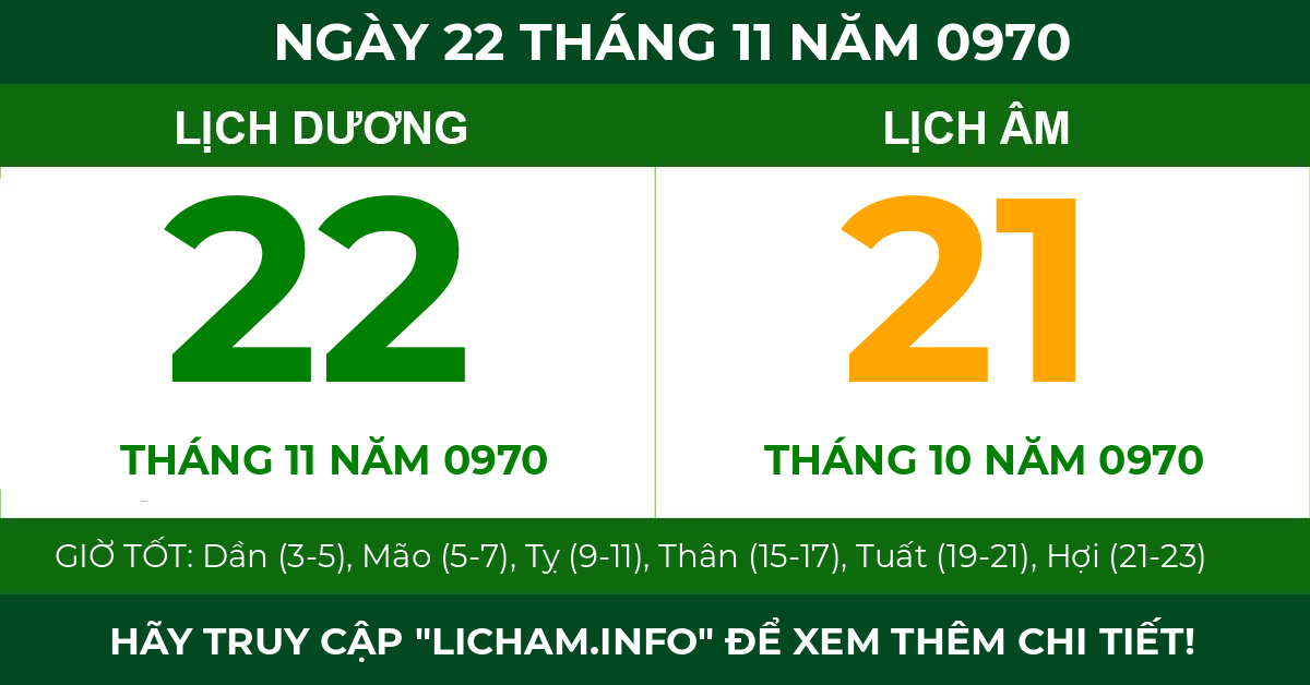 lịch âm ngày 22 tháng 11 năm 0970