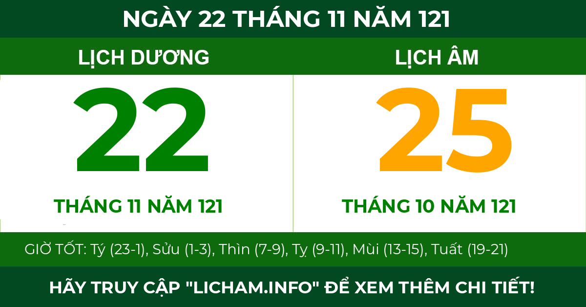 lịch âm ngày 22 tháng 11 năm 121