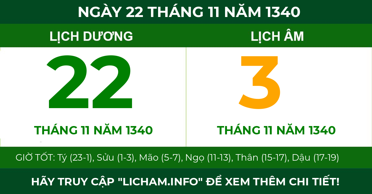 lịch âm ngày 22 tháng 11 năm 1340
