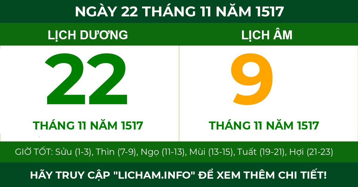 lịch âm ngày 22 tháng 11 năm 1517