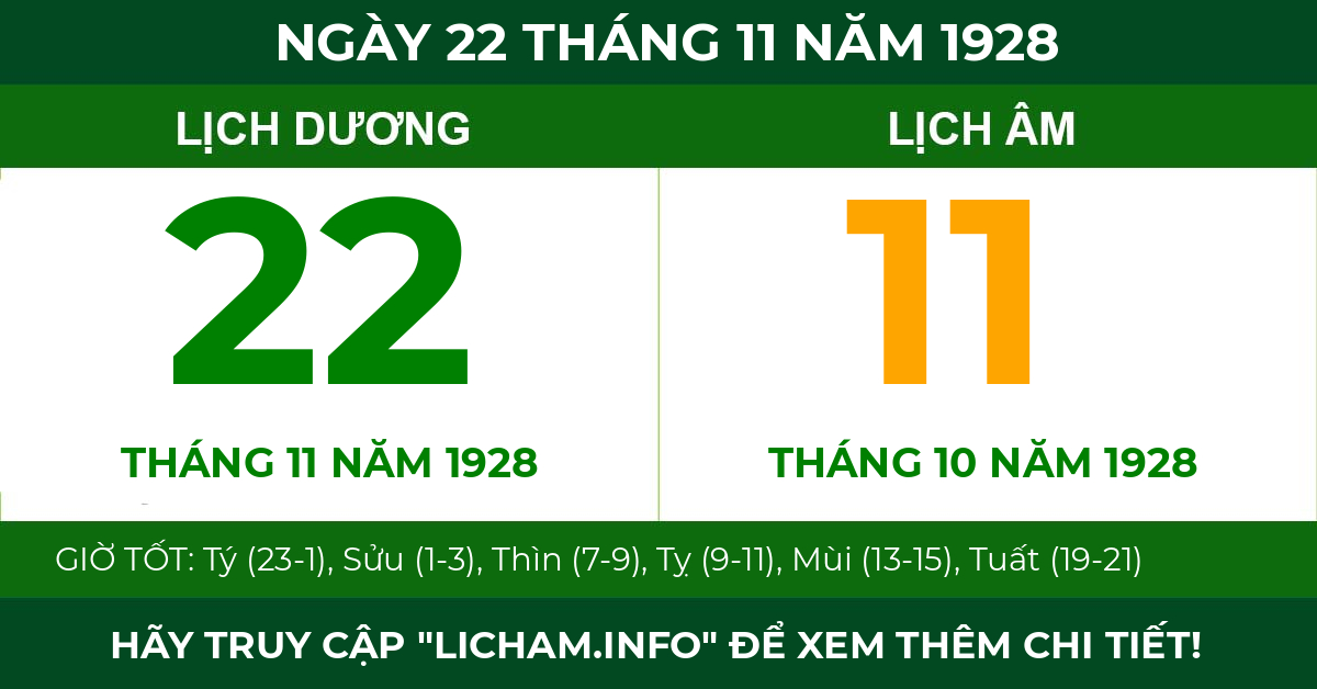lịch âm ngày 22 tháng 11 năm 1928
