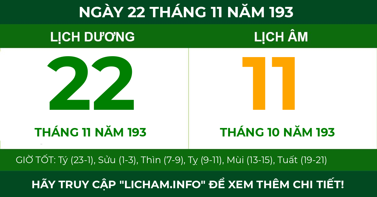 lịch âm ngày 22 tháng 11 năm 193