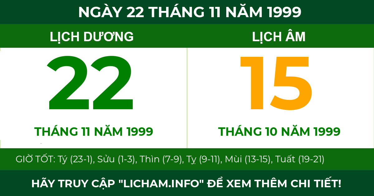 lịch âm ngày 22 tháng 11 năm 1999