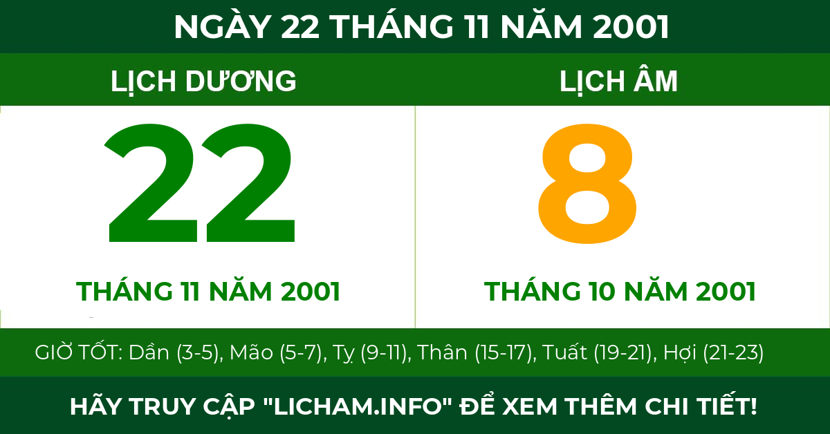 lịch âm ngày 22 tháng 11 năm 2001