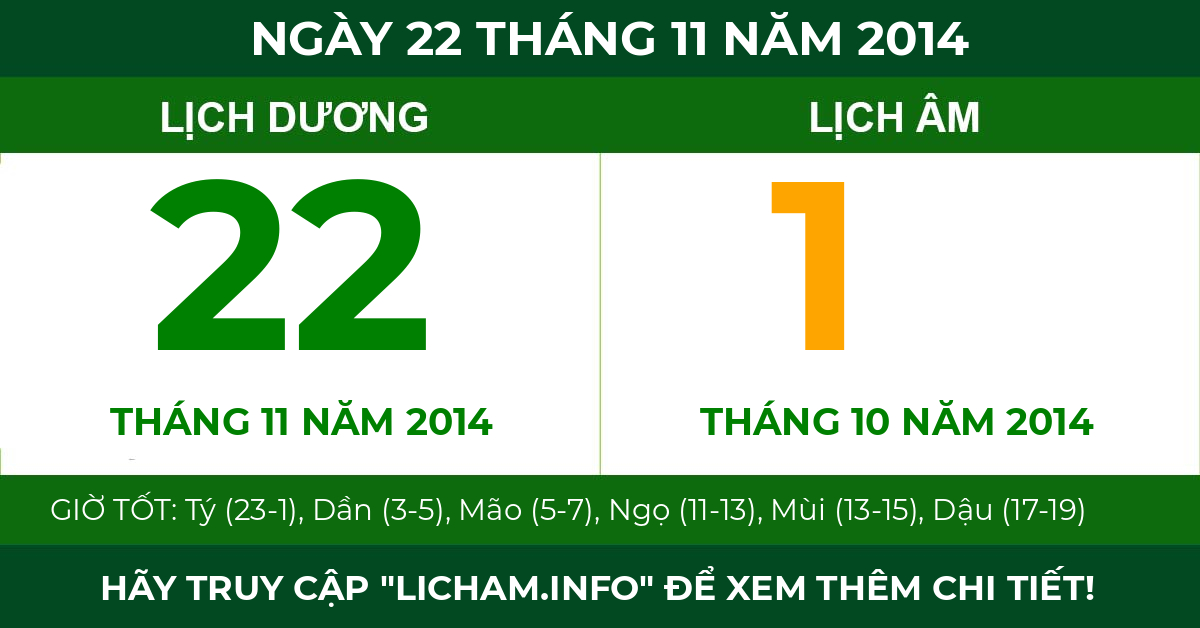 lịch âm ngày 22 tháng 11 năm 2014