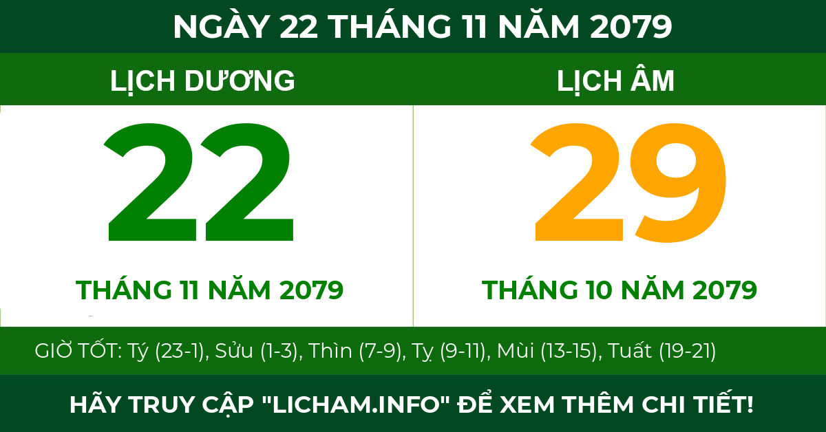 lịch âm ngày 22 tháng 11 năm 2079