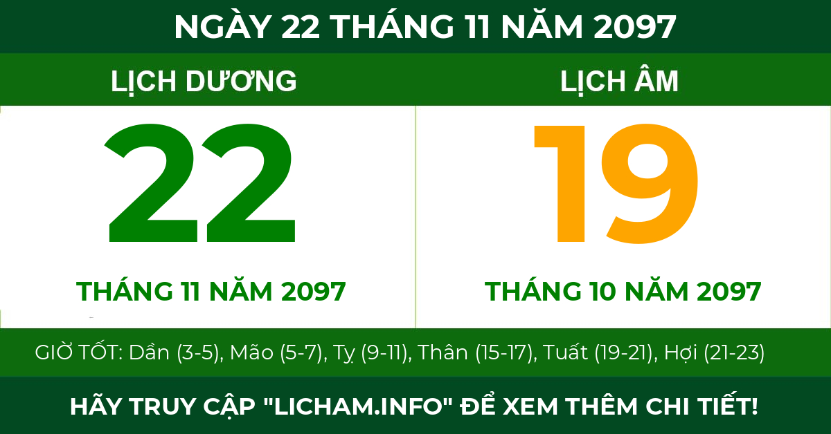 lịch âm ngày 22 tháng 11 năm 2097