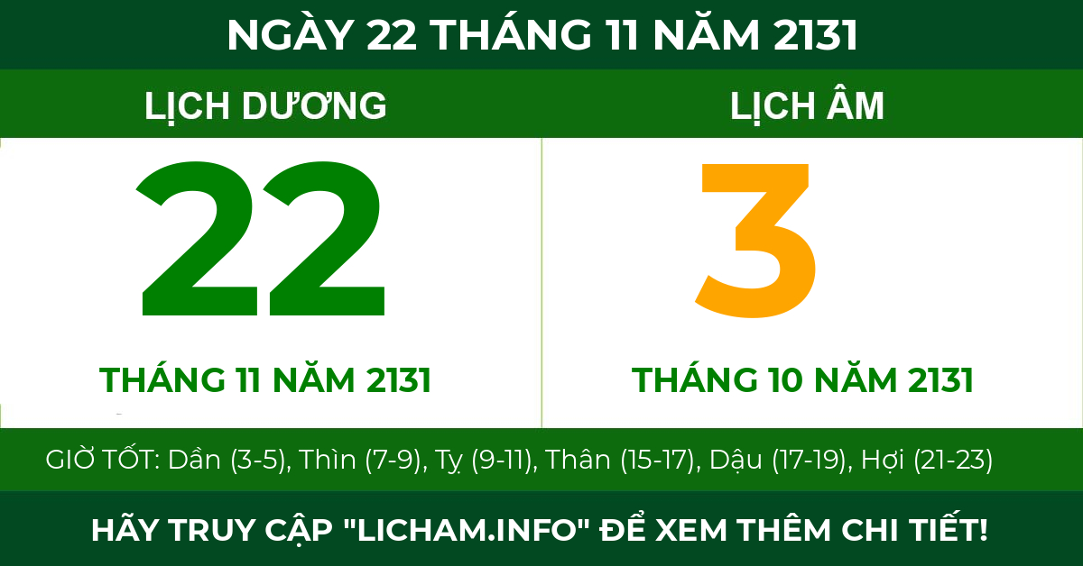 lịch âm ngày 22 tháng 11 năm 2131