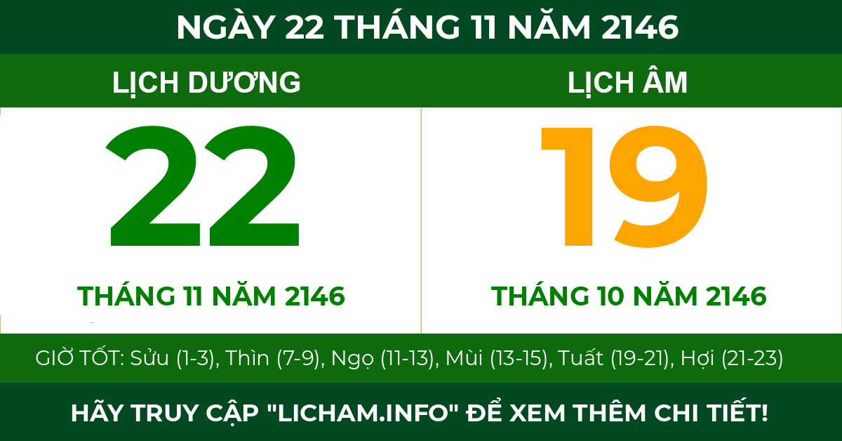 lịch âm ngày 22 tháng 11 năm 2146